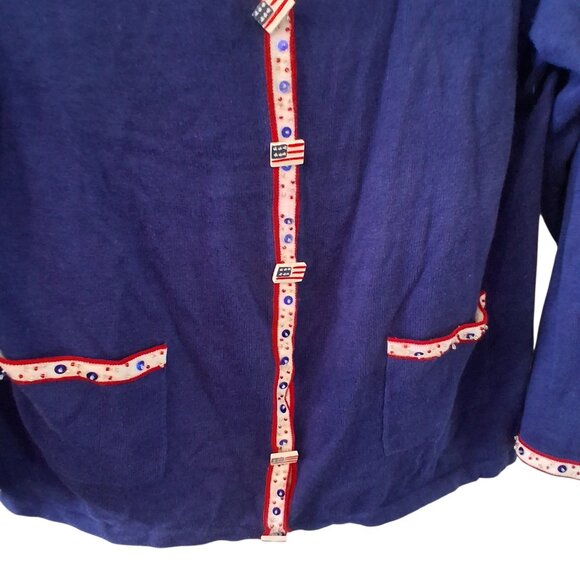 Storybook Knits HSN sweater 2X cardigan Election Year Eagle Patriotic blue - Picture 3 of 6
